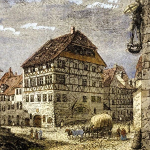 Albrecht Durers House in Nuremberg, Germany, 1841 (colour engraving)