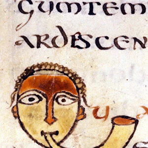 Alphabet: miniaturated letter U, 15th century manuscript