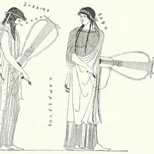 The Ancient Greek poet Alcaeus and his lover Sappho (engraving)