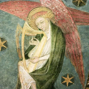 Angel musician playing a harp, detail from the vault of the crypt (fresco)