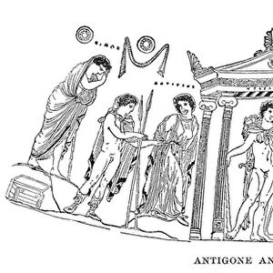 Antigone and Kreon, illustration from The History of Greece by Victor Duruy, 1890 (litho)