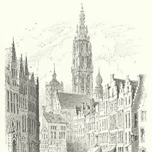 Antwerp Cathedral, from the Egg Market (engraving)