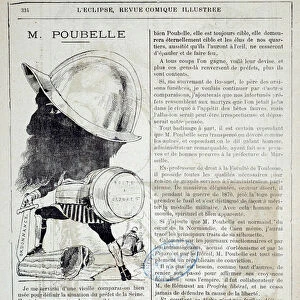 Article and cartoon on Eugene Poubelle (1831-1907), prefet of the Seine