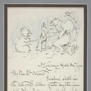 Autograph letter with sketch, 1914 (pen, ink & coloured pencil on paper)