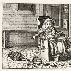 Baby crying for its toys, illustration from Emblemata of Zinne-werk