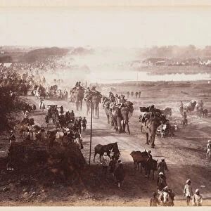 Baggage column during the Delhi Camp of Exercise, 1885 circa (b / w photo)