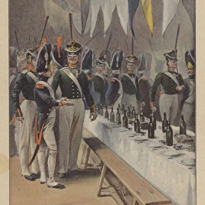 Banquet held by the French for the Russian Imperial Guard at Tilsit, 1807 (colour litho)