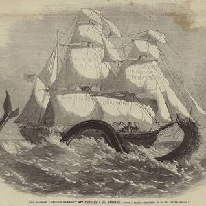 The Barque "British Banner"attacked by a Sea Serpent (engraving)