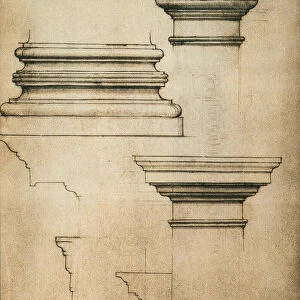 Base and capitals of a pillar; drawing by Michelangelo. Casa Buonarroti, Florence