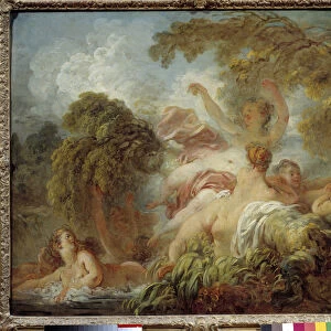 Bathers Group of naked young women bathing. Painting by Jean Honore Fragonard (1732-1806