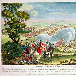 The Battle of Minden in Westphalia in 1759 (colour litho)