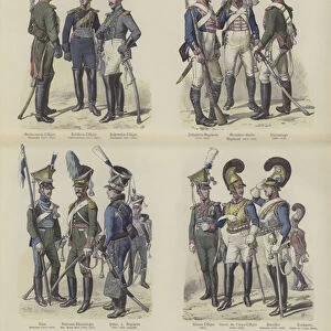 Bavarian military uniforms, early 19th Century (coloured engraving)