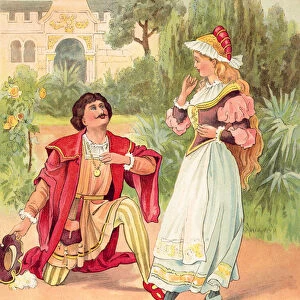 Beauty and the Beast, here transformed into a handsome Prince (colour litho)