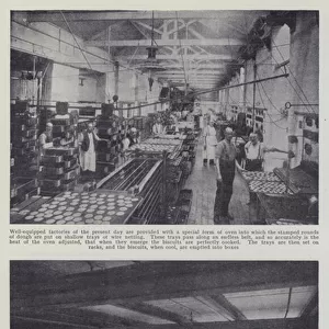 Biscuit making on a large scale in a modern factory (b / w photo)