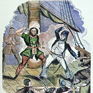 Blackbeards last fight (coloured engraving)