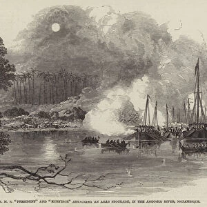 Boats of HMS "President"and "Eurydice"attacking an Arab Stockade, in the Angosha River, Mozambique (engraving)