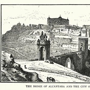 The Bridge of Alcantara and the city of Toledo (litho)