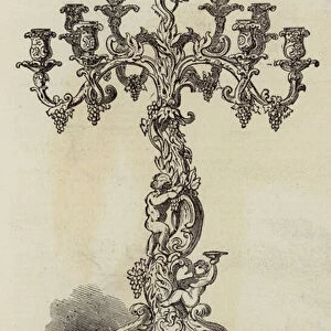 Candelabrum presented to Mr Mitchell, Lessee of the St Jamess Theatre (engraving)