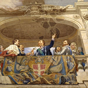 Carlo Alberto giving the sword to Vittorio Emanuele II, detail (fresco