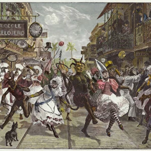 Carnival in Port of Spain, Trinidad (coloured engraving)
