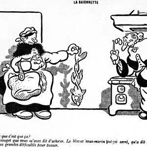 Cartoon depicting the disastrous effect of the submarine blockade on a fish bought in a