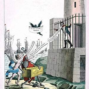 Cartoon against Napoleon I with personification of ambition and death, c. 1815