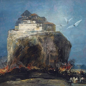 A city on a rock, 1850-75 (oil on canvas)