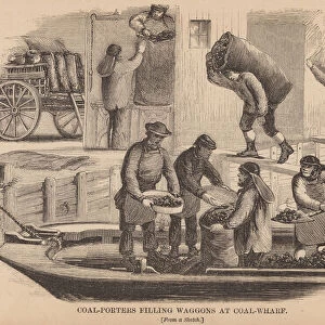 Coal-porters filling waggons at Coal Wharf (engraving)