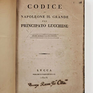 Code of Napoleon the Great for the principality of Lucca, first official edition, Lucca