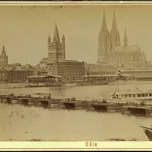 Cologne: Boat bridge over the Rhine, in the cathedrale district, 1885
