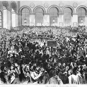 The Corbeille at the Bourse of Paris, 1873 (engraving) (b / w photo)