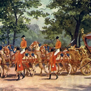 The Coronation Coach, Coronation procession of King Edward VII, 1902 (colour litho)