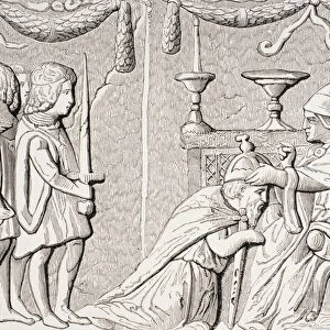 Coronation of Emperor Sigismond by Pope Eugene IV in 1433, after a bas-relief on a door of St