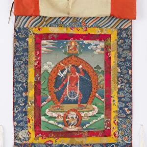 Dakini, 19th century painting, 19th and 18th century textile borders (pigments on silk)