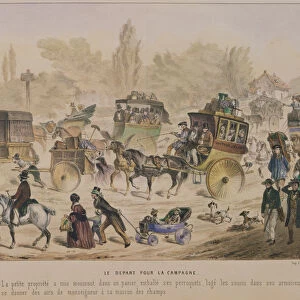 Departure for the country, mid nineteenth century (colour litho)