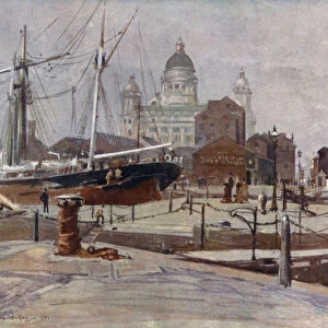 The Dock Board Offices from the Canning Graving Dock (colour litho)