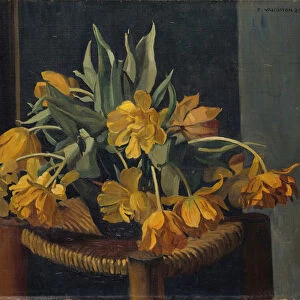 Double Yellow Tulips on a Wicker Chair, 1923 (oil on canvas)