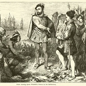 Drake showing Queen Elizabeths Picture to the Californians (engraving)