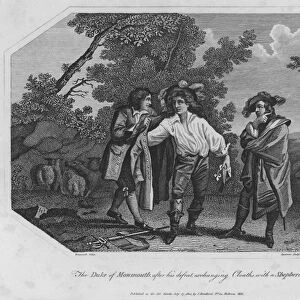 The Duke of Monmouth, after his defeat, exchanging Cloaths with a Shepherd (engraving)