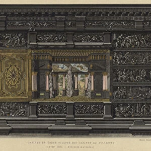 Ebony cabinet known as the Cabinet of the Odyssey, 17th Century (colour litho)