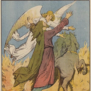 Elijah is Carried up in the Chariot of Fire (colour litho)