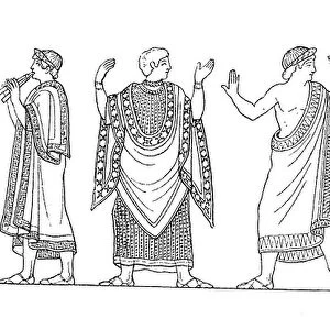 Etruscan costumes, after a mural, history of fashion, traditional costume history, historical