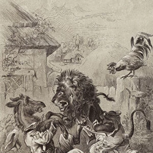 The Fables of Aesop: The Ass, the Lion, and the Cock (litho)