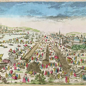 The Fair of Beaucaire and a view of Tarascon (coloured engraving)