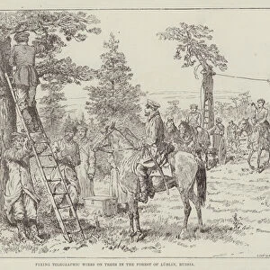 Fixing Telegraphic Wires on Trees in the Forest of Lublin, Russia (engraving)