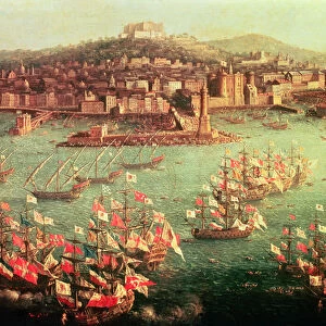 The fleet of King Charles III (1716-88) of Spain before the city of Naples, 6 October 1759 (oil on panel)