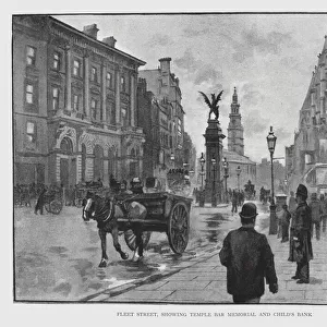 Fleet Street, showing Temple Bar Memorial and Childs Bank (litho)