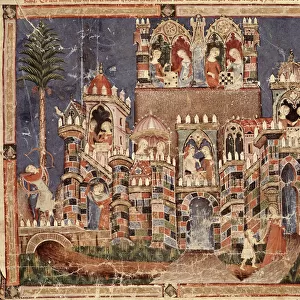 Fol. 13v Games and entertainment of the Trojans, from the Codex Benito Santa Mora (vellum)