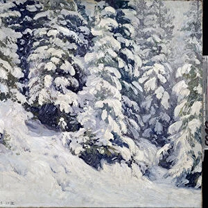 Foret en hiver (Forest in winter). Peinture de Alexander Alexeyevich Borisov (1866-1934). Huile sur toile, 78 x 90 cm, 1913, art russe debut 20e siecle. Regional Art Museum, Arkhangelsk (Russie)