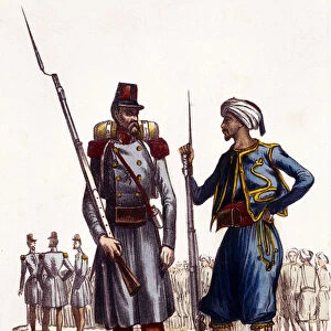 French military uniform: On the left, a foreign legion formed and sent to Algeria in 1831